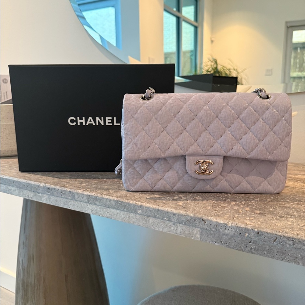 Chanel Classic Medium Caviar Lilac Light Purple Bag with Silver Hardware NEW
